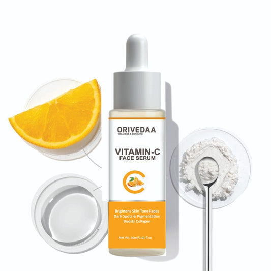 Orivedaa Vitamin-C Face Serum With Ferulic Acid, Mandarin Orange Extract For Dark Spots, Pigmentation & Glowing Face, boosts collagen (30 ml)