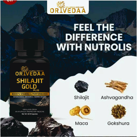 Orivedaa Shilajit Gold Plus Capsules For Men Boost Stamina & Immunity,Swarna Bhasma,Gokshura,Ashwagandha | Shilajeet Capsule | 60 N Capsules