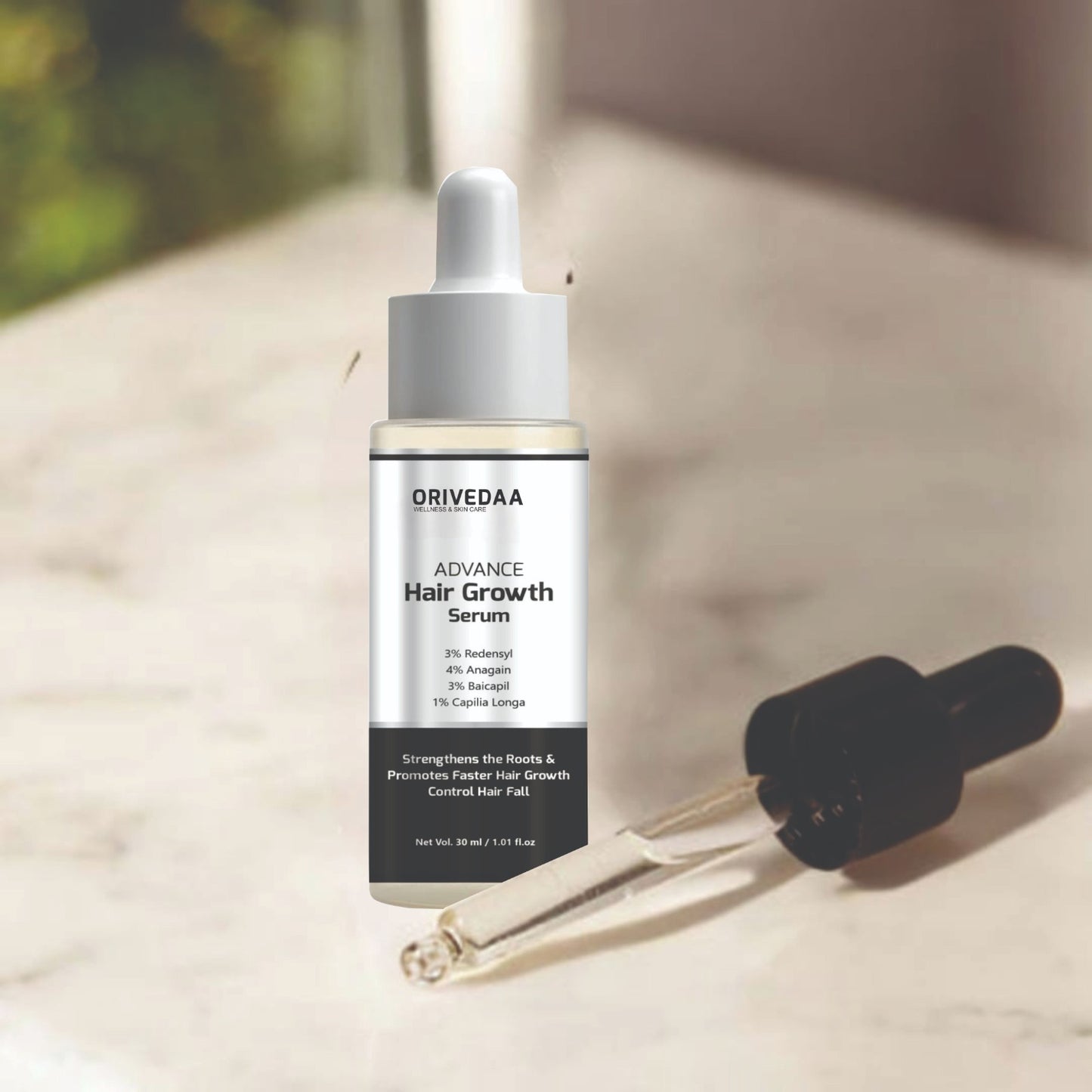 Orivedaa Advance Hair Growth Serum | 3% Redensyl + 4% Anagain + 3% Baicapil + 1% Capilia Longa, Hair growth & Hair fall control serum for Women & Men | 30mL